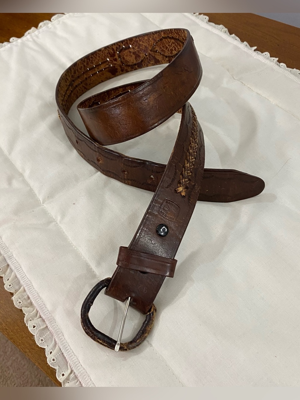 Vintage Mexican Tooled Leather Belt Size 36 Brown Scorpion Western Hand Crafted